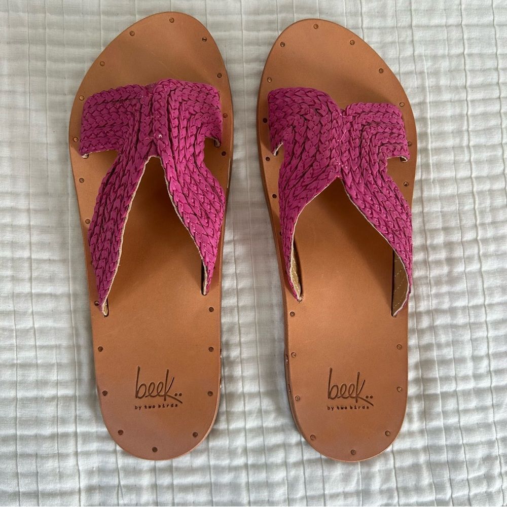 Beek Myna Bohemian Luxe Leather Woven Slide Sandals 10 Original Box Included